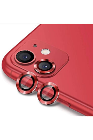 Iphone 11  Uyumlu  Kamera Koruyucu Lens Mercek Metal Çerçeveli 2li Set Kırmızı Red