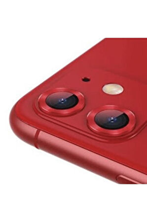 Iphone 11  Uyumlu  Kamera Koruyucu Lens Mercek Metal Çerçeveli 2li Set Kırmızı Red