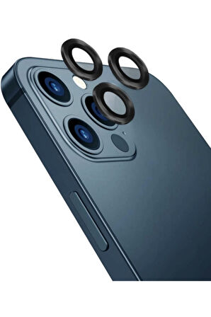 Iphone 11 Pro Uyumlu  Kamera Koruyucu Lens Mercek Metal Çerçeveli 3lü Set Siyah Black
