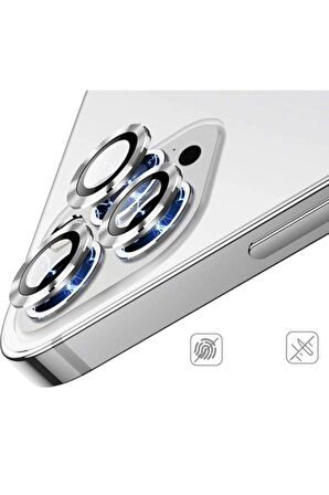 Iphone 11 Pro Max Uyumlu  Kamera Koruyucu Lens Mercek Metal Çerçeveli 3lü Set Gümüş Gri-silver
