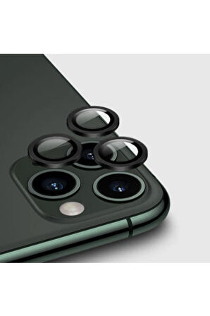 Iphone 11 Pro Max Uyumlu Kamera Koruyucu Lens Mercek Metal Çerçeveli 3lü Set Siyah Black
