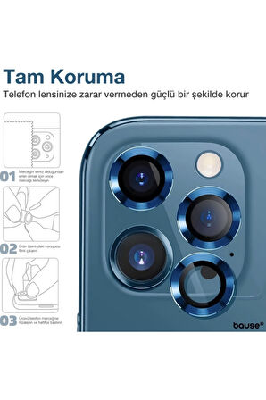 Iphone 11 Pro Max Uyumlu Kamera Koruyucu Lens Mercek Metal Çerçeveli 3lü Set Mavi Blue