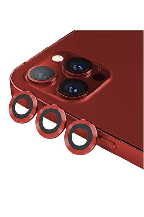 Iphone 11 Pro Max Uyumlu Kamera Koruyucu Lens Mercek Metal Çerçeveli 3lü Set Kırmızı Red