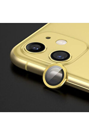Iphone 12 Mini Uyumlu Kamera Koruyucu Lens Mercek Metal Çerçeveli 2li Set Gold Altın
