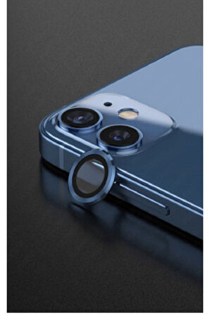 Iphone 12 Mini Uyumlu  Kamera Koruyucu Lens Mercek Metal Çerçeveli 2li Set Mavi Blue
