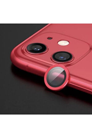 İphone 12 Uyumlu Mini Kamera Koruyucu Lens Mercek Metal Çerçeveli 2li Set Kırmızı Red