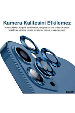 Iphone 12 Pro Kamera Koruyucu Lens Mercek Metal Çerçeveli 3lü Set Mavi Blue Uyumlu