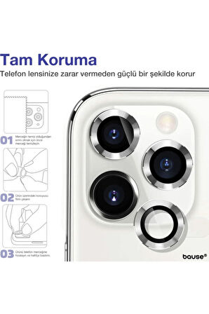 Iphone 12 Pro Max Uyumlu Kamera Koruyucu Lens Mercek Metal Çerçeveli 3lü Set Gümüş Gri Silver
