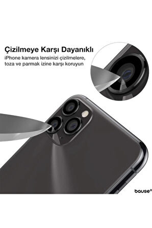 Iphone 12 Pro Max Kamera Koruyucu Lens Mercek Metal Çerçeveli 3lü Set Siyah Black