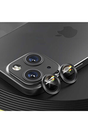 Iphone 13 Mini Kamera Koruyucu Lens Mercek Metal Çerçeveli 2li Set Siyah Black Uyumlu