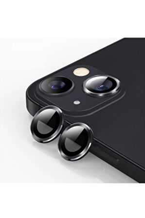 Iphone 13 Mini Kamera Koruyucu Lens Mercek Metal Çerçeveli 2li Set Siyah Black Uyumlu