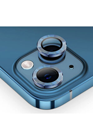 Iphone 13 Mini Uyumlu Kamera Koruyucu Lens Mercek Metal Çerçeveli 2li Set Mavi Blue