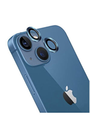 Iphone 13 Mini Uyumlu Kamera Koruyucu Lens Mercek Metal Çerçeveli 2li Set Mavi Blue