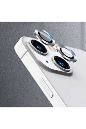 Iphone 13 Uyumlu Kamera Koruyucu Lens Mercek Metal Çerçeveli 2li Set Gümüş Gri Silver