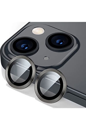 Iphone 13 Uyumlu Kamera Koruyucu Lens Mercek Metal Çerçeveli 2'li Set Siyah Black