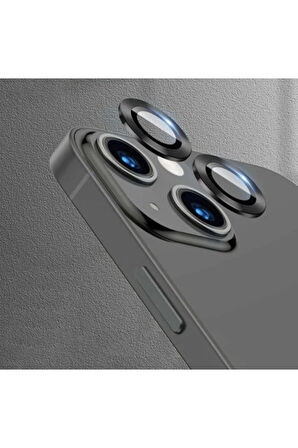 Iphone 13 Uyumlu Kamera Koruyucu Lens Mercek Metal Çerçeveli 2'li Set Siyah Black