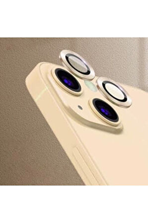 Uyumlu Iphone 13 Kamera Koruyucu Lens Mercek Metal Çerçeveli 2li Set Gold Altın
