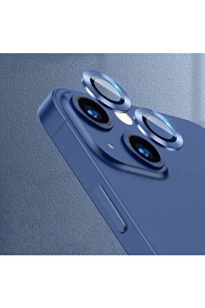 Iphone 13  Uyumlu Kamera Koruyucu Lens Mercek Metal Çerçeveli 2li Set Mavi Blue