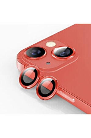 Iphone 13 Kamera Koruyucu Lens Mercek Metal Çerçeveli 2li Set Kırmızı Red Uyumlu