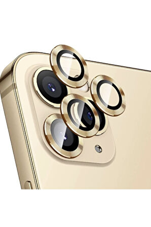 Iphone 13 Pro Uyumlu Kamera Koruyucu Lens Mercek Metal Çerçeveli 3lü Set Gold Altın