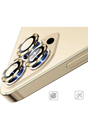 Iphone 13 Pro Uyumlu Kamera Koruyucu Lens Mercek Metal Çerçeveli 3lü Set Gold Altın