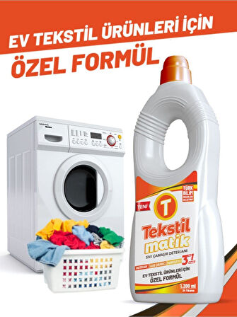 Ev Tekstili 3'ü 1 Arada %100 Yerli Sıvı Çamaşır Deterjanı 6 Adet X 1200 Ml