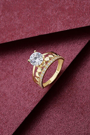 Kadın Kalpli Tektaş Alyans Altın Yüzük