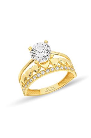 Kadın Kalpli Tektaş Alyans Altın Yüzük