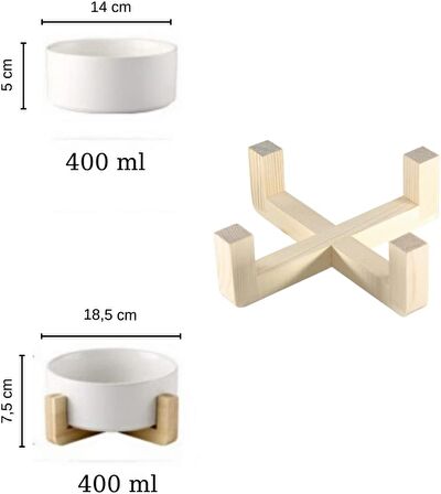 Kedi Mama-Su Kabı Çevre Dostu Seramik Ve Doğal Ahşaptan