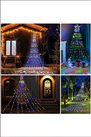 Tepe Yıldızlı Rgb Solar Led Yılbaşı Ağacı,Duvar Süsü Kumandalı ve Animasyonlu Işık
