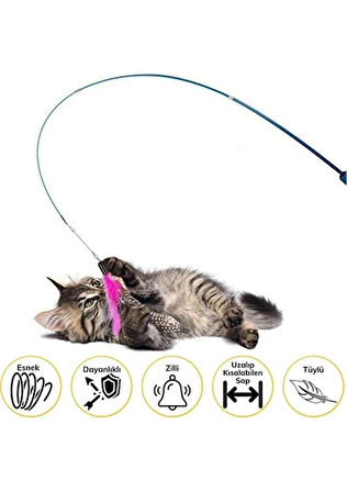 Bak Gel Al Teleskopik Zilli Tüylü Kedi Oltası | Uzunluk Ayarlı Esnek Saplı Eğlenceli Kedi Oyuncağı, Etkileşimli Oyuncak