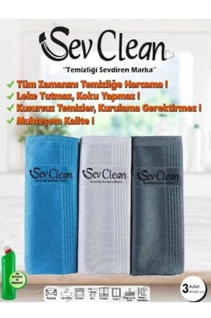 Sev Clean Mikrofiber 3'lü Temizlik Bezi, Toz Kir Leke Bırakmaz, Silgeç Bez