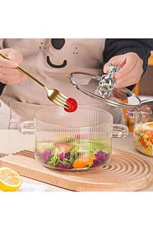 ısıya dayanıklı ayıcıklı cam tencere