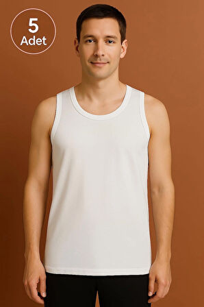 Beyaz Askılı Erkek Atlet Premium 5 Adet %100 Pamuk