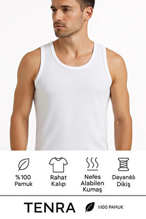 Battal Boy Beyaz Askılı Erkek Atlet %100 Pamuk