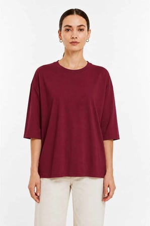 Kadın Oversize Basic Tişört Rahat Kesim Yarım Kol Bisiklet Yaka