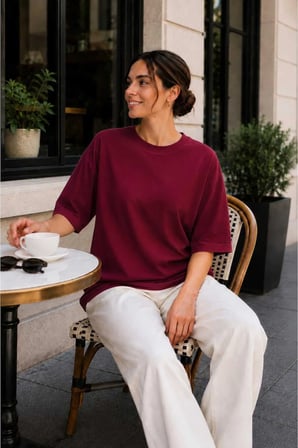 Kadın Oversize Basic Tişört Rahat Kesim Yarım Kol Bisiklet Yaka