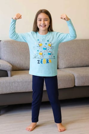 Çocuk Pijama Takımı %100 Pamuk Zebra Desenli