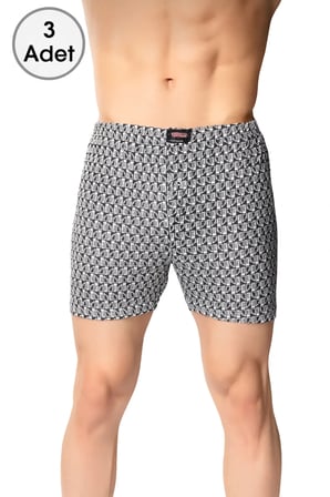 Desenli Erkek Boxer 3 Adet Karışık Renk %100 Pamuk
