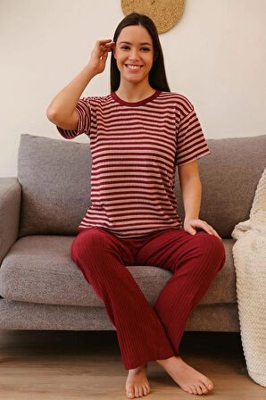 Kadın Pijama Takımı Kısa Kollu %100 Pamuk