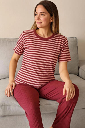 Kadın Pijama Takımı Kısa Kollu %100 Pamuk