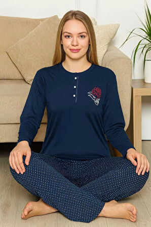 Geniş Kalıp Kadın Pijama Takımı %100 Pamuk