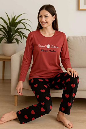 Kadın Pijama Takımı Kalp Desenli