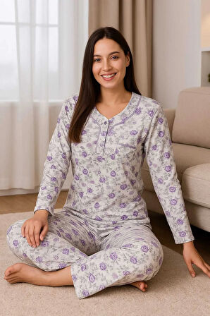 Geniş Kesim Kadın Pijama Takımı %100 Pamuk