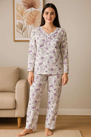 Geniş Kesim Kadın Pijama Takımı %100 Pamuk