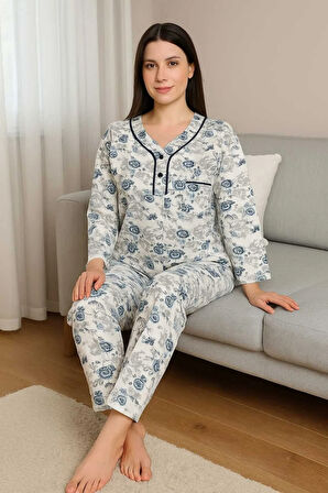 Geniş Kesim Kadın Pijama Takımı %100 Pamuk
