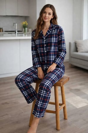 Kadın Pijama Takımı Boydan Düğmeli Likralı Viskos Kumaş