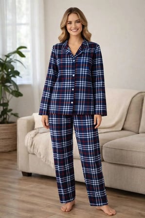 Kadın Pijama Takımı Boydan Düğmeli Likralı Viskos Kumaş