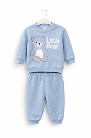 Unisex Bebek Mavi Little Bear Baskılı %100 Pamuk 2’li Üst Alt Takım