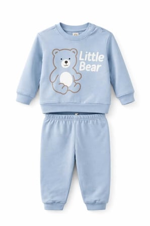 Unisex Bebek Mavi Little Bear Baskılı %100 Pamuk 2’li Üst Alt Takım